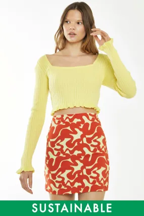 Banana-Yellow Square Neck Crop Top