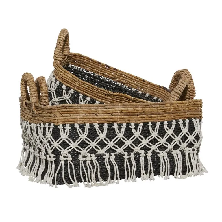 BLACK BANANA LEAF BOHEMIAN STORAGE BASKET