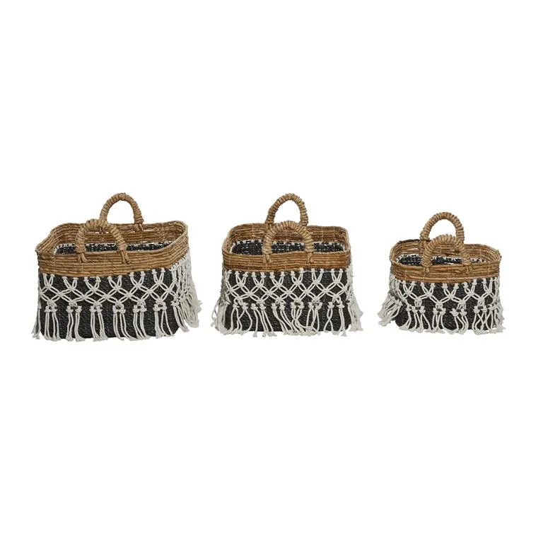 BLACK BANANA LEAF BOHEMIAN STORAGE BASKET