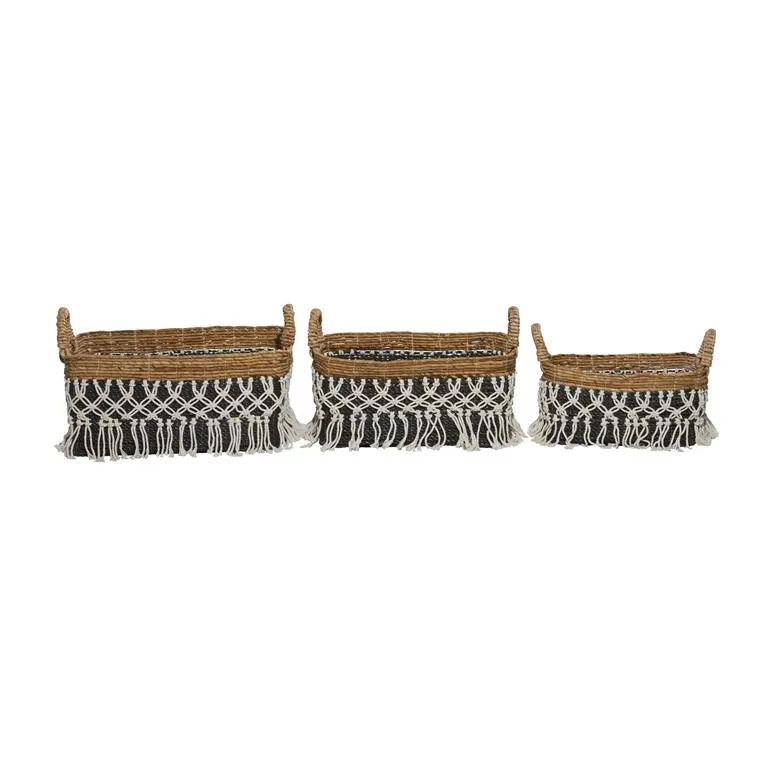 BLACK BANANA LEAF BOHEMIAN STORAGE BASKET