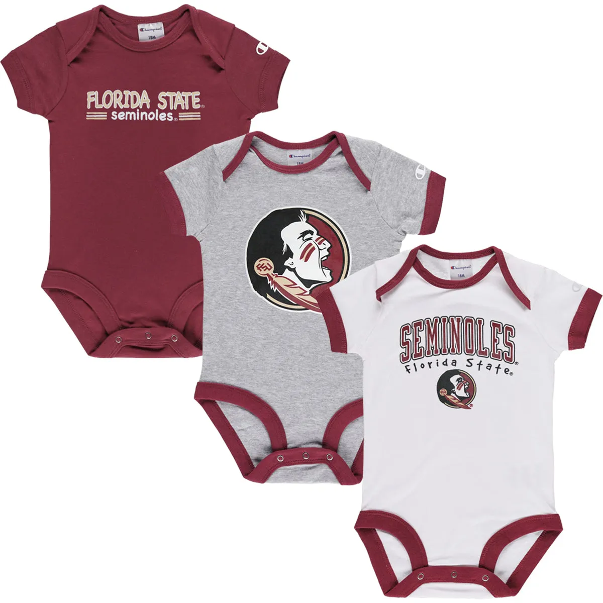 Champion Infant Florida State 3pk Onesies - Garnet/Grey/White