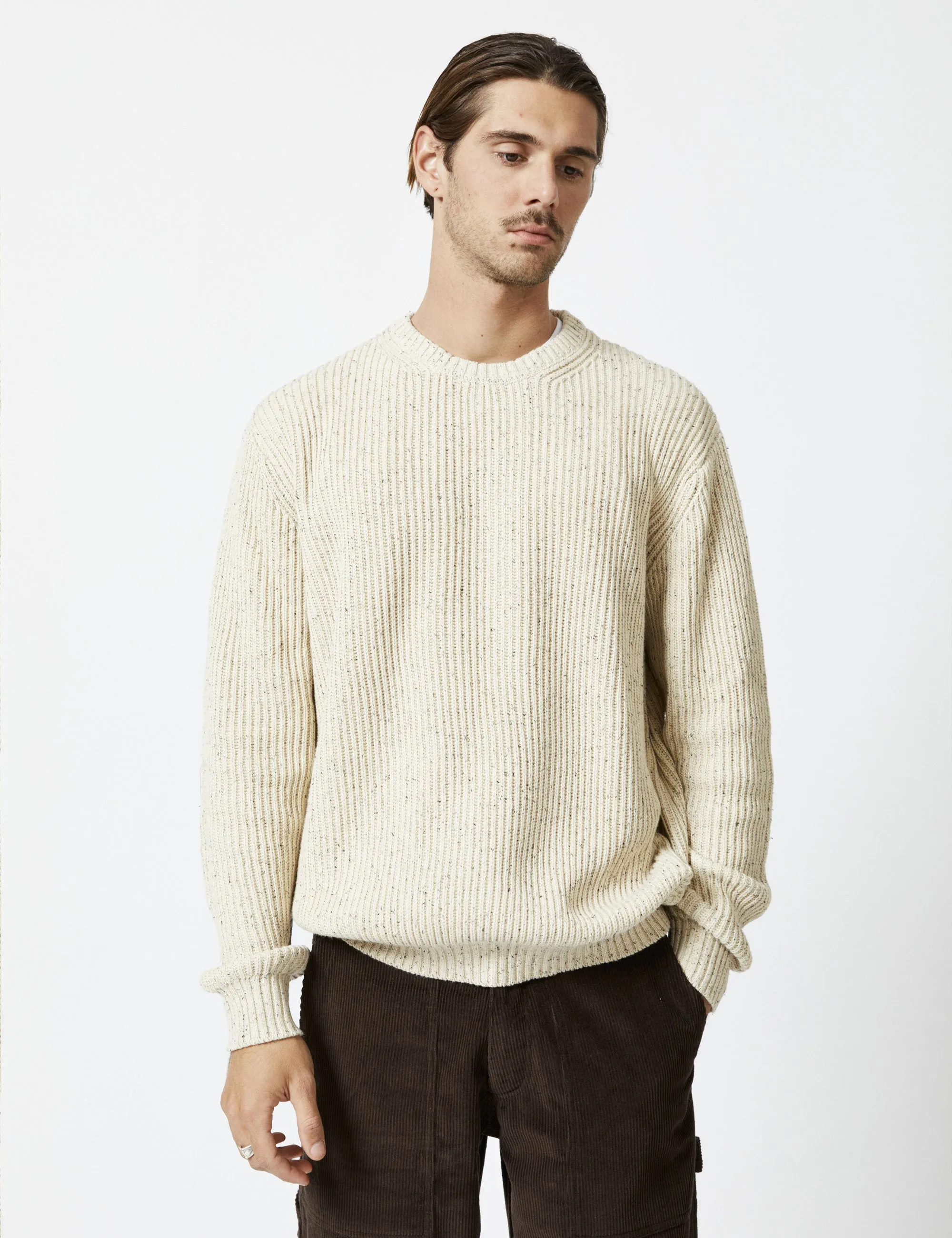 Organic Oatmeal Fisher Chunky Knit Sweater