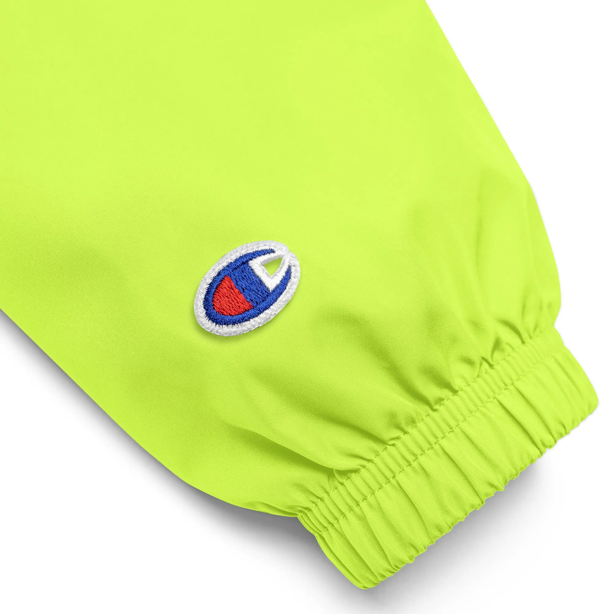 Jolie Noire Embroidered Champion Packable Jacket- Safety Green