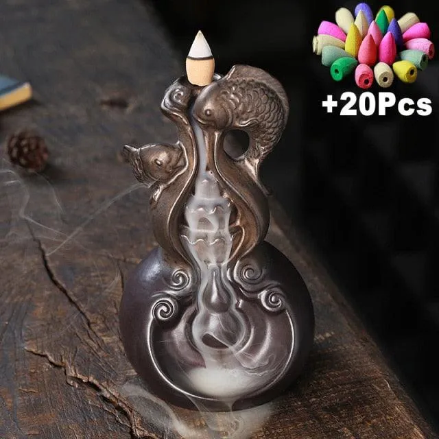 'Lucky Carp' Ceramic Incense Holder