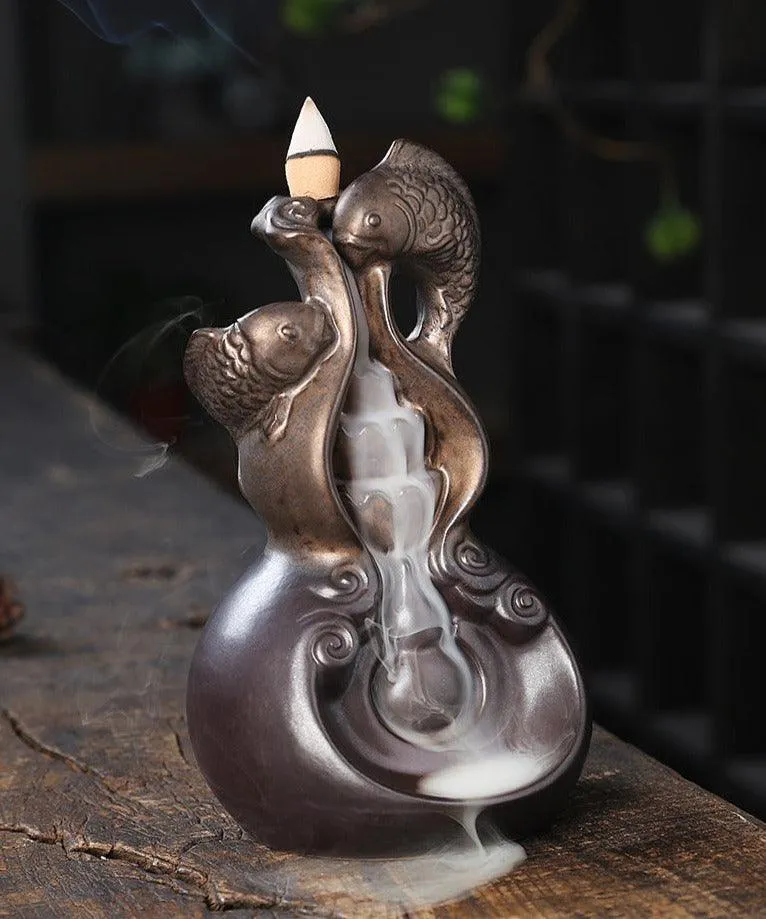 'Lucky Carp' Ceramic Incense Holder