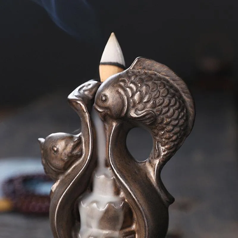 'Lucky Carp' Ceramic Incense Holder