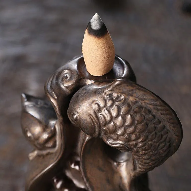 'Lucky Carp' Ceramic Incense Holder