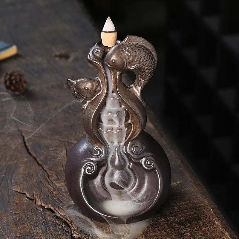 'Lucky Carp' Ceramic Incense Holder