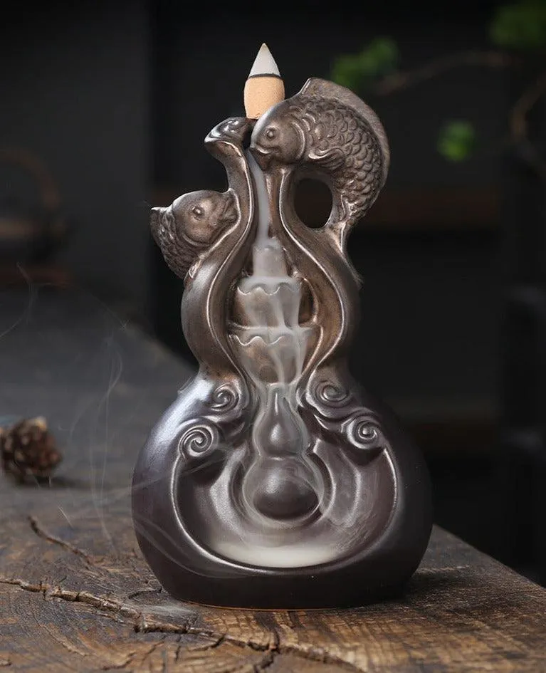 'Lucky Carp' Ceramic Incense Holder