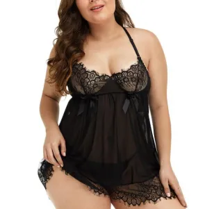 Sexy Lingerie Suspender Skirt Factory Wholesale Black Silk Sexy Lace Nightdress Plus Size Nightwear S-5XL