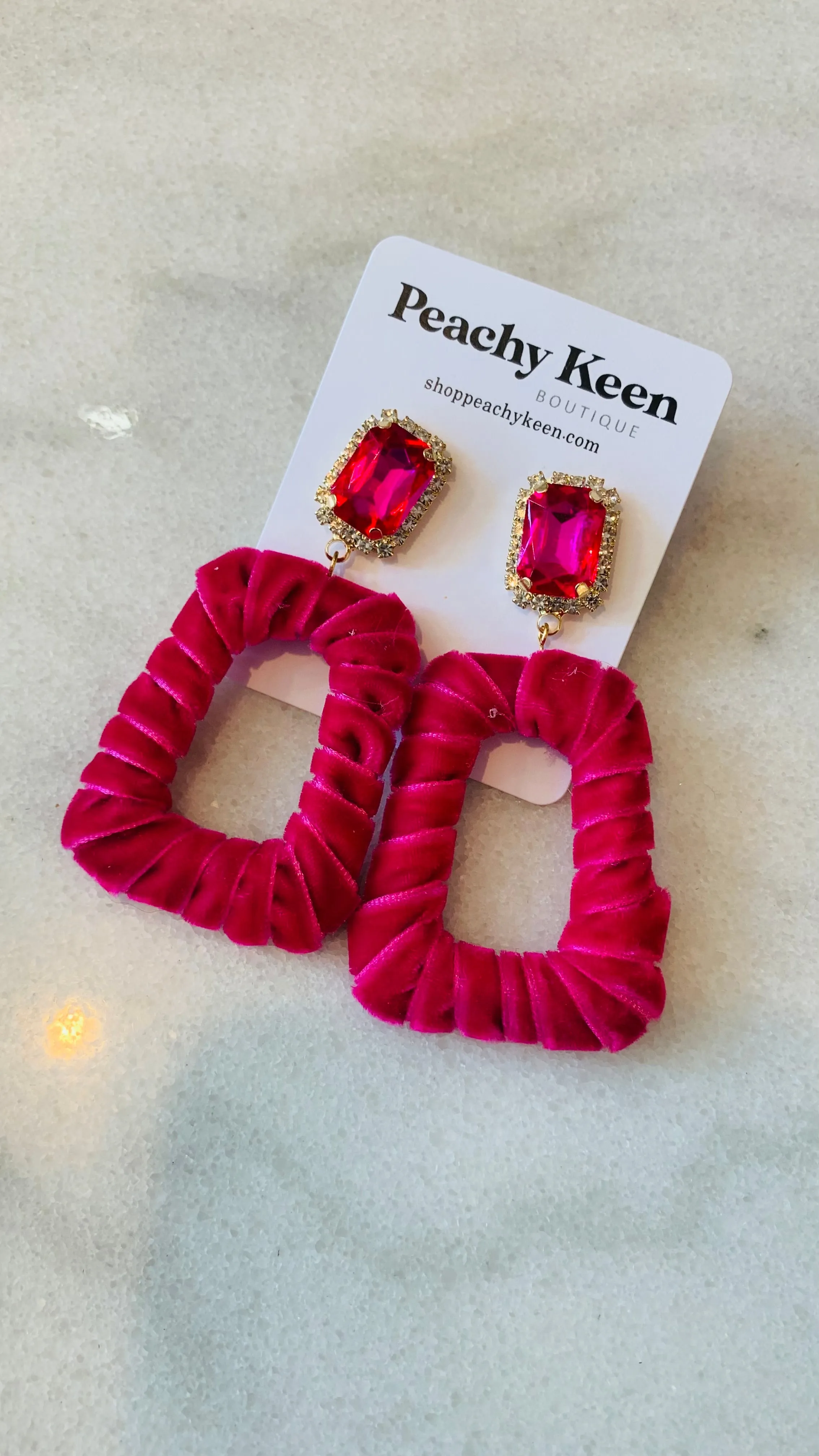 Taylor Velvet Rhinestone Earrings, Pink